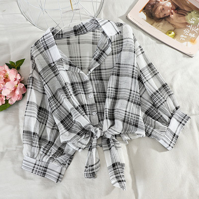 Naiste vabaaja ruuduline särk nööpide ja laiade varrukatega