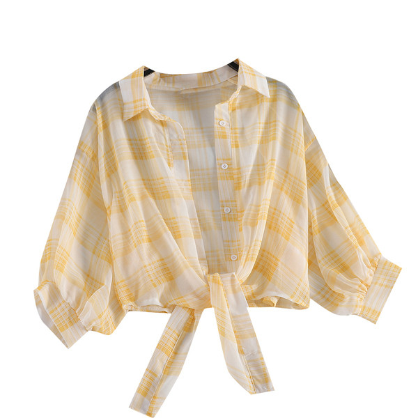 Naiste vabaaja ruuduline särk nööpide ja laiade varrukatega