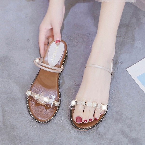 Sandale de dama cu ochiuri metalice si talpa plata