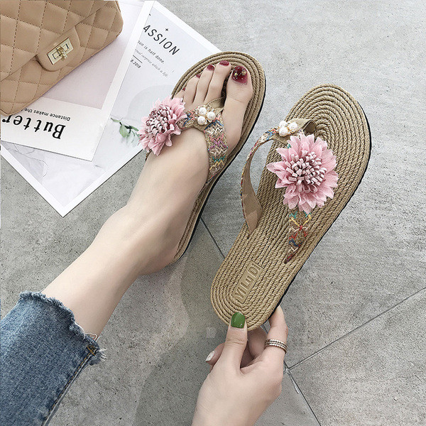 Papuci casual de damă cu flori 3D