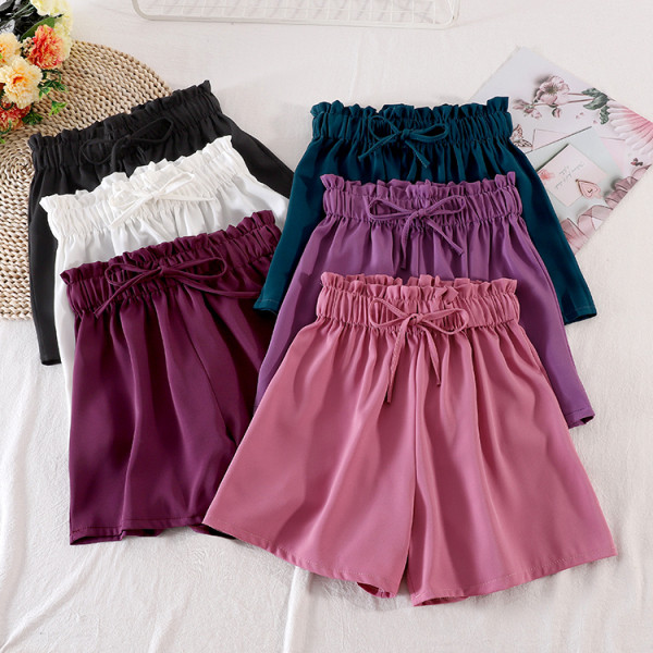 Къси дамски ежедневни панталони с висока талия и връзки 