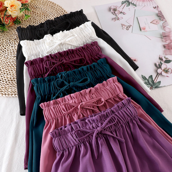 Къси дамски ежедневни панталони с висока талия и връзки 