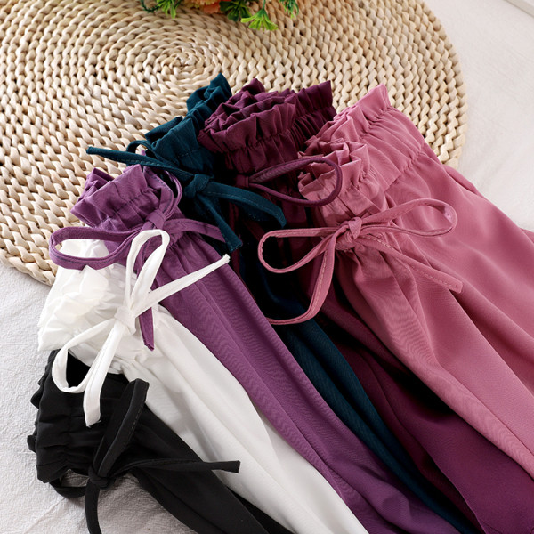 Къси дамски ежедневни панталони с висока талия и връзки 