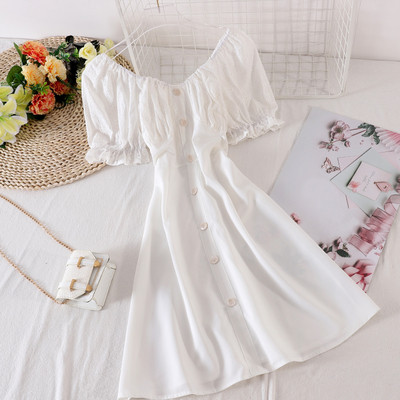 Ежедневна дамска рокля с копчета и къс ръкав 