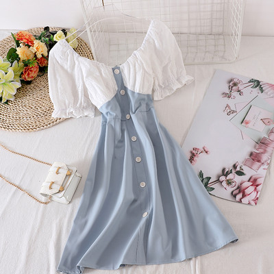 Ежедневна дамска рокля с копчета и къс ръкав 