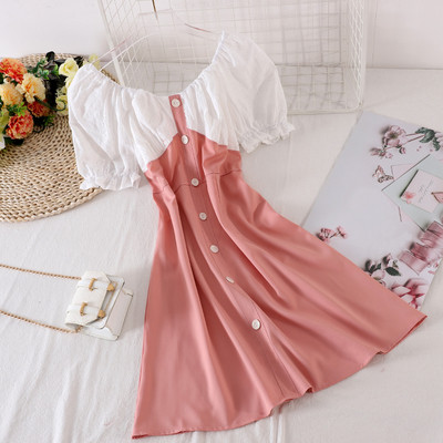 Ежедневна дамска рокля с копчета и къс ръкав 