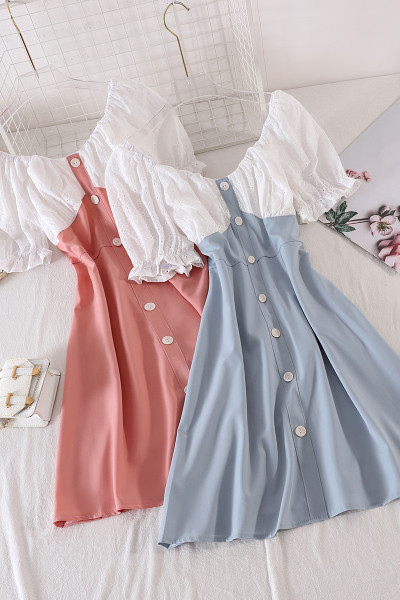 Ежедневна дамска рокля с копчета и къс ръкав 