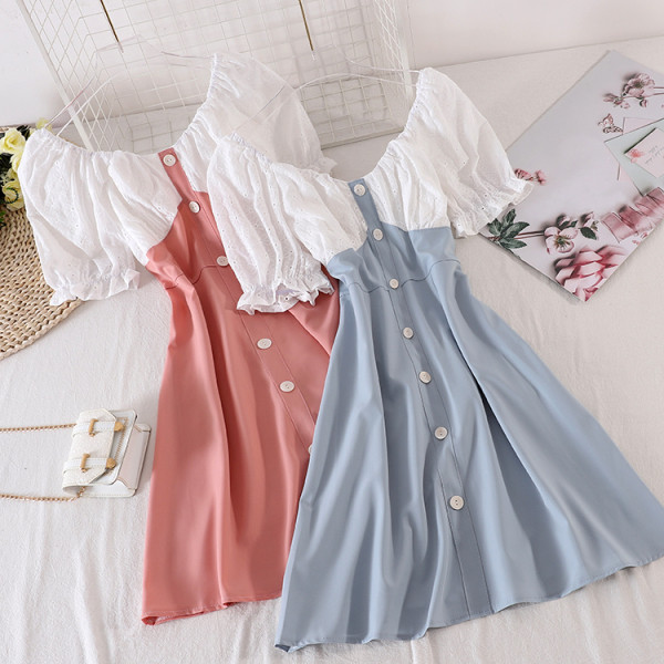 Ежедневна дамска рокля с копчета и къс ръкав 