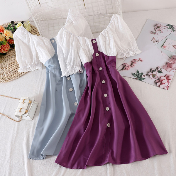 Ежедневна дамска рокля с копчета и къс ръкав 