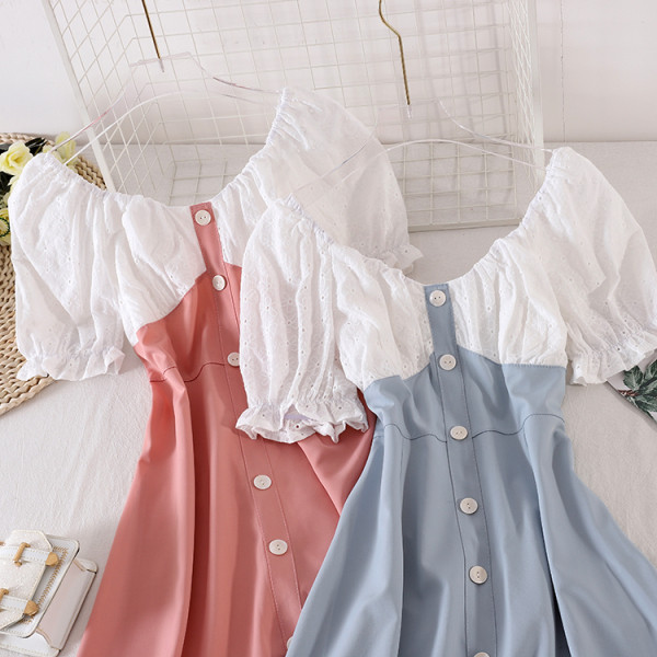 Ежедневна дамска рокля с копчета и къс ръкав 