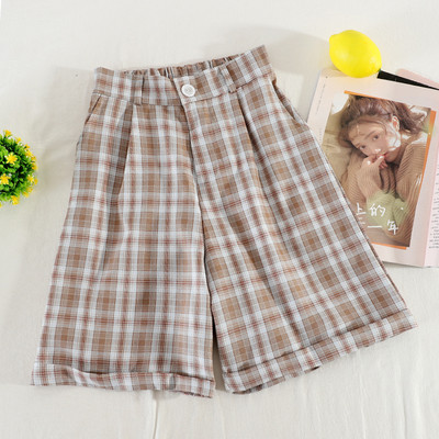 Карирани дамски ретро панталони с висока талия 