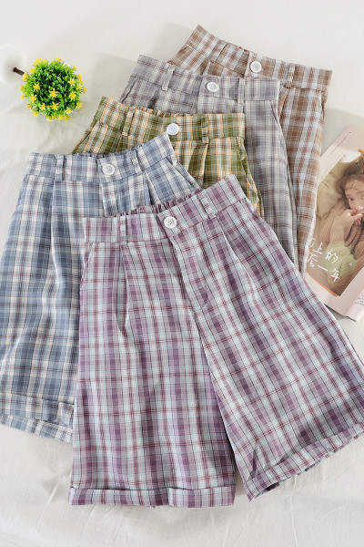 Карирани дамски ретро панталони с висока талия 