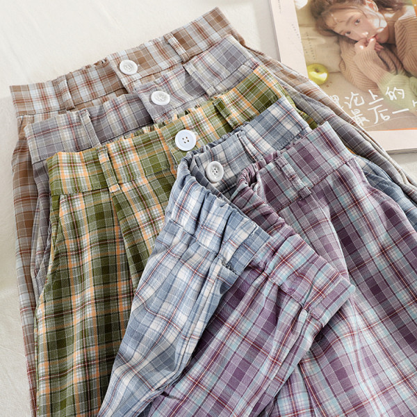 Карирани дамски ретро панталони с висока талия 