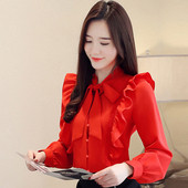 Актуална дамска риза с къдри и дълъг ръкав