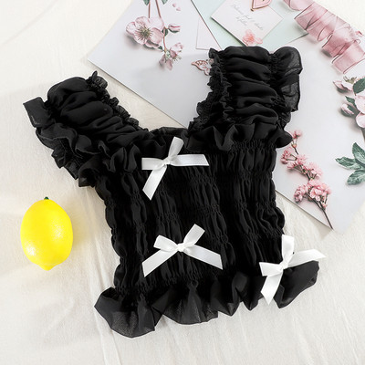 Модерен дамски потник с широки презрамки и панделки 