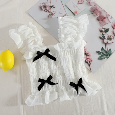 Модерен дамски потник с широки презрамки и панделки 