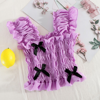 Модерен дамски потник с широки презрамки и панделки 