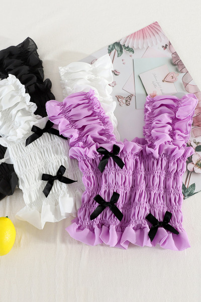 Модерен дамски потник с широки презрамки и панделки 