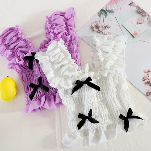 Модерен дамски потник с широки презрамки и панделки 