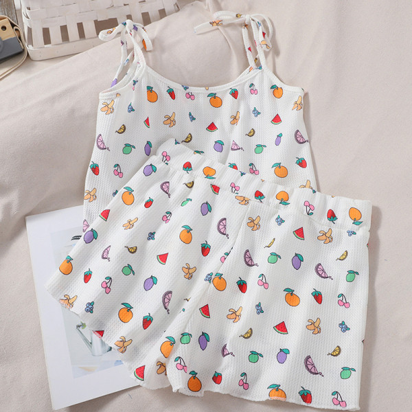 Лятна дамска пижама от две части с цветен десен