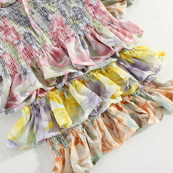 Moteriški šifoniniai marškiniai su kvadratine iškirpte ir kaklaraiščiais