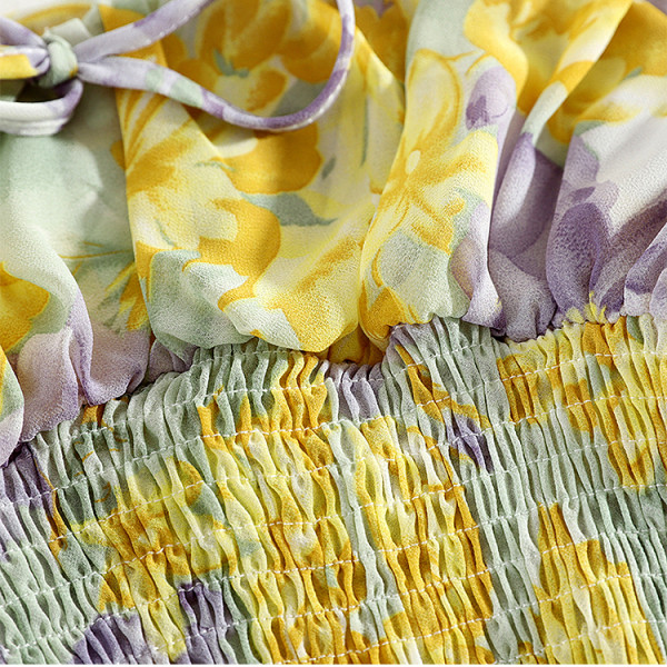 Moteriški šifoniniai marškiniai su kvadratine iškirpte ir kaklaraiščiais