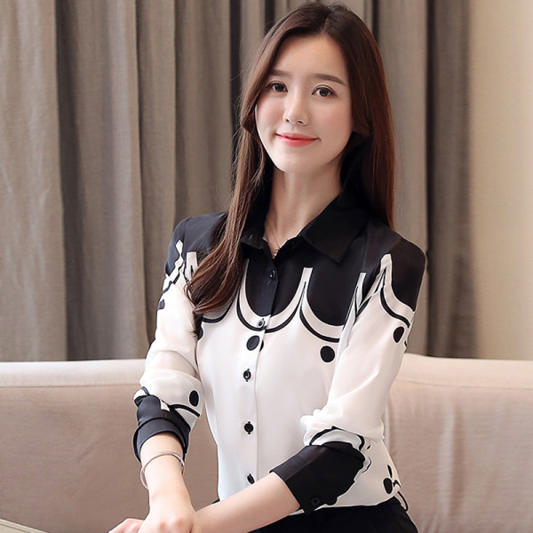 Дамска риза с дълги ръкави и класическа яка