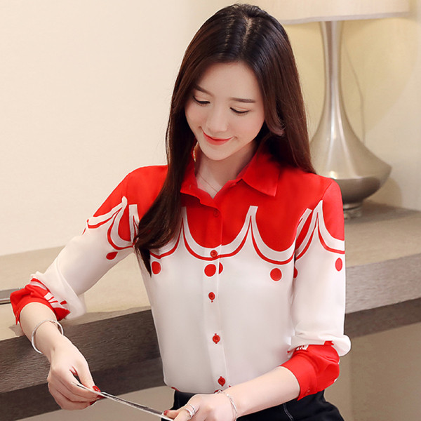 Дамска риза с дълги ръкави и класическа яка