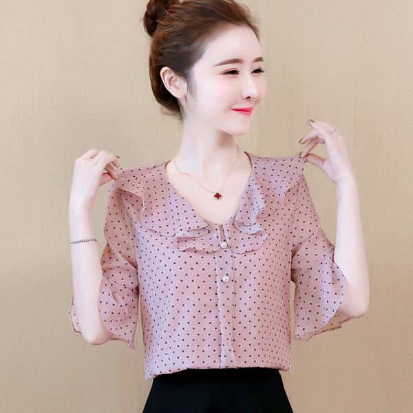 Дамска риза от шифон с копчета и 3/4 ръкав