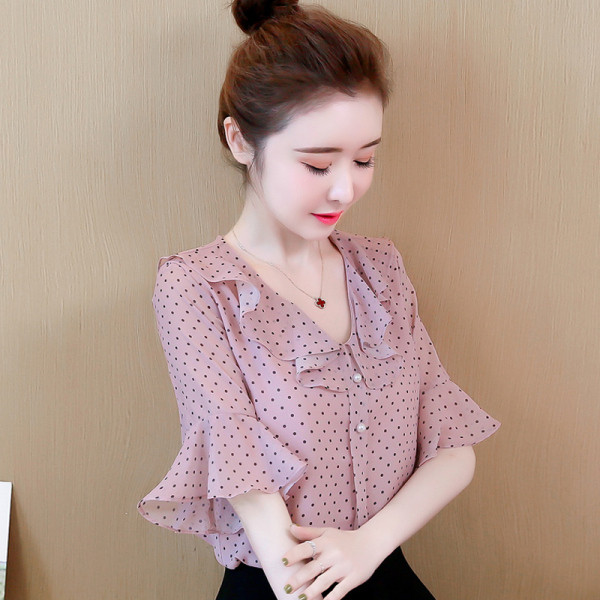 Дамска риза от шифон с копчета и 3/4 ръкав