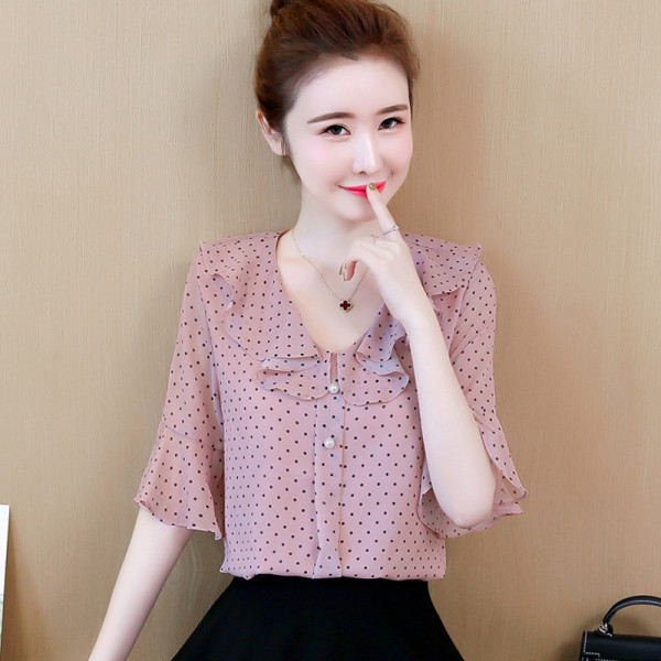 Дамска риза от шифон с копчета и 3/4 ръкав