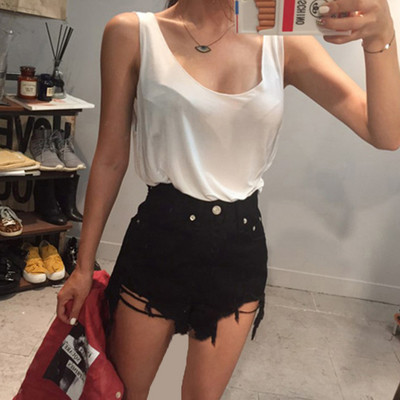 Дамски къси дънки с разкъсани мотиви и висока талия 