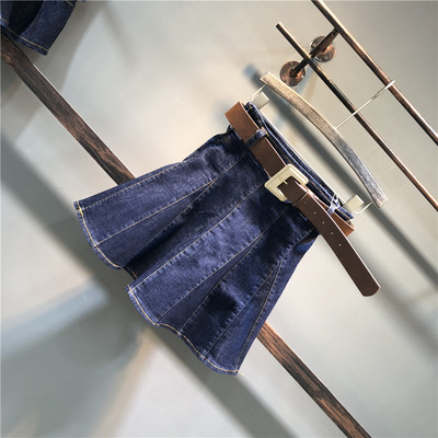 Стилна дамска дънкова пола с висока талия -разкроен модел