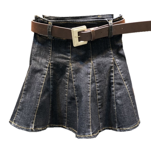 Стилна дамска дънкова пола с висока талия -разкроен модел 