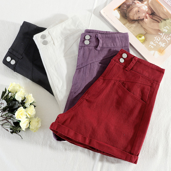 Къси дамски дънкови панталони с висока талия и копчета 