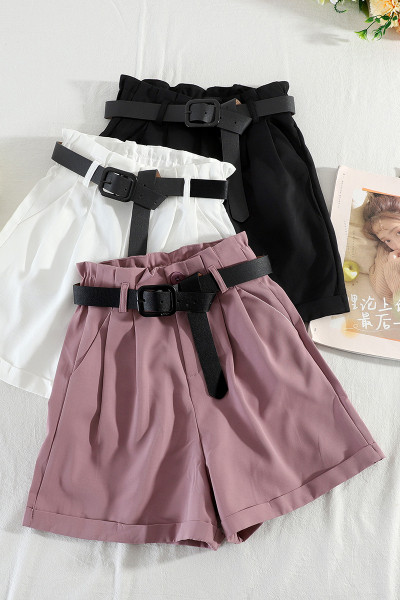 Актуални дамски къси панталони с висока талия и колан 