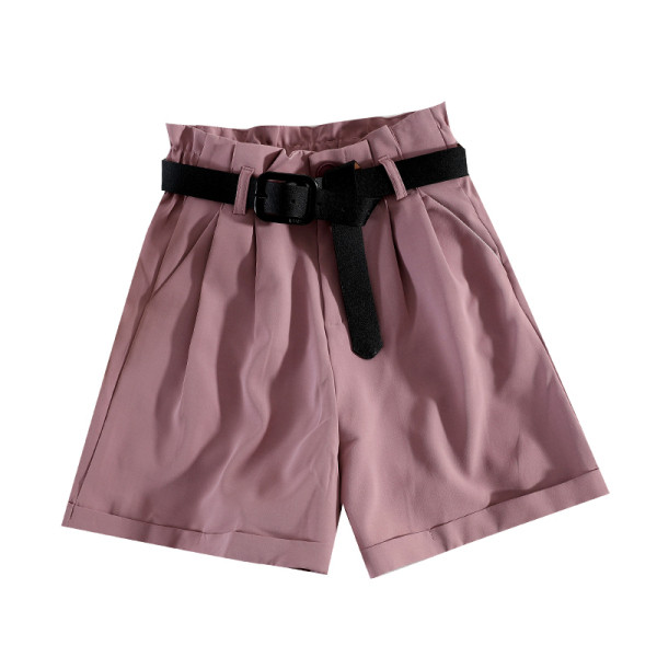 Актуални дамски къси панталони с висока талия и колан 