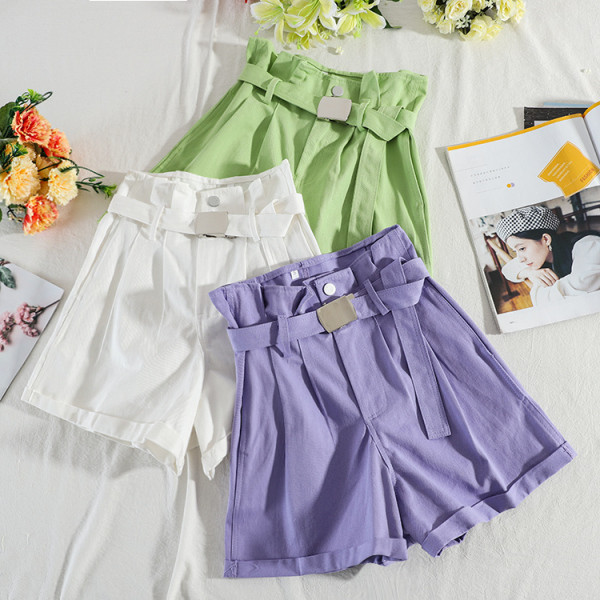 Модерни дамски къси панталони с висока талия и колан - широк модел 