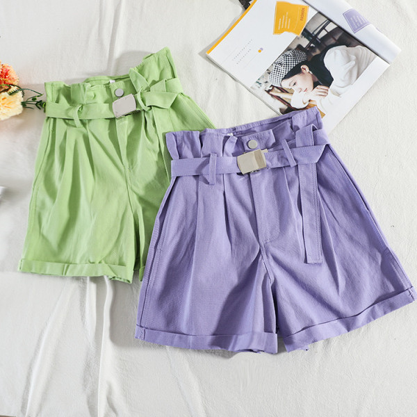 Модерни дамски къси панталони с висока талия и колан - широк модел 