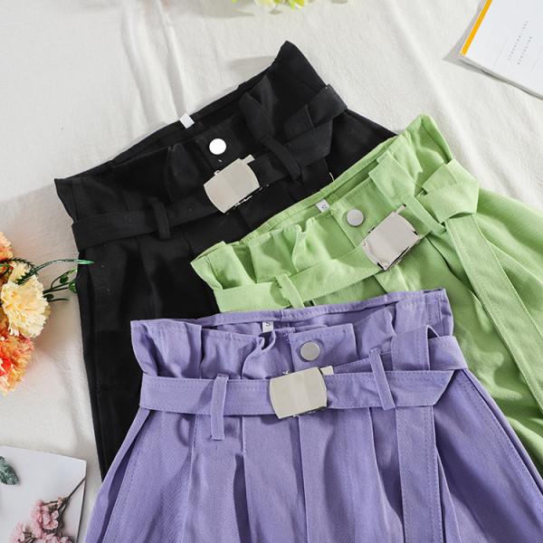 Модерни дамски къси панталони с висока талия и колан - широк модел 