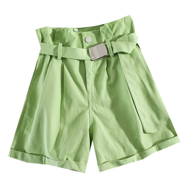 Модерни дамски къси панталони с висока талия и колан - широк модел 