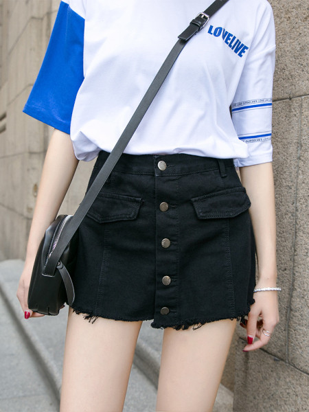 Актуална дамска пола-панталон с копчета -А-линия 