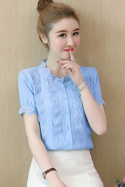 Ženska košulja od šifona sa čipkom i kratkim rukavima