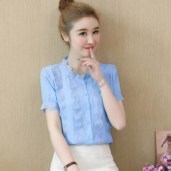 Ženska košulja od šifona sa čipkom i kratkim rukavima