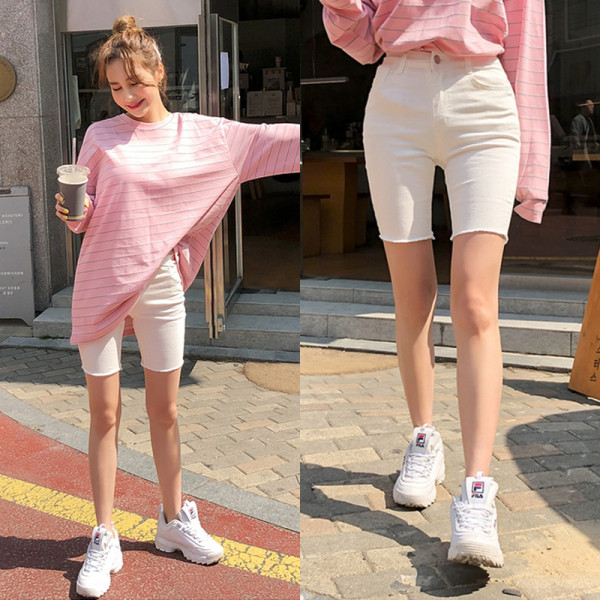 Дамски дънки над коляното с висока талия 