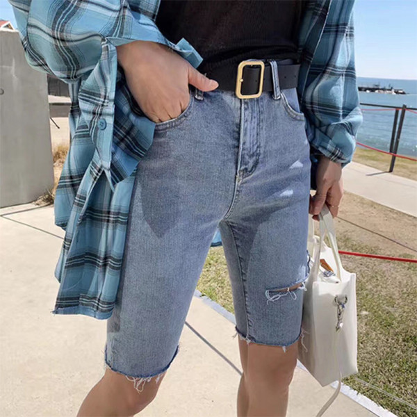 Дамски модерни дънки 3/4 с висока талия 