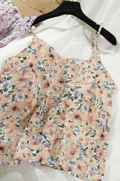 Актуален дамски потник с тънки презрамки и флорален десен