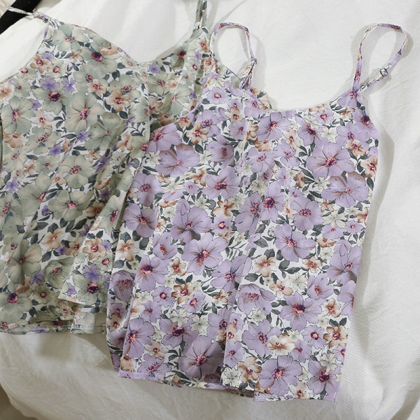 Актуален дамски потник с тънки презрамки и флорален десен