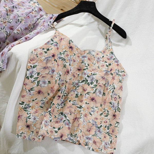 Актуален дамски потник с тънки презрамки и флорален десен