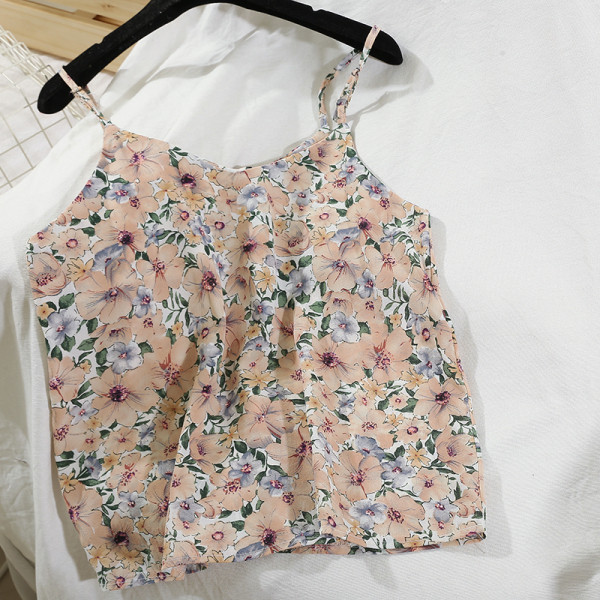 Актуален дамски потник с тънки презрамки и флорален десен